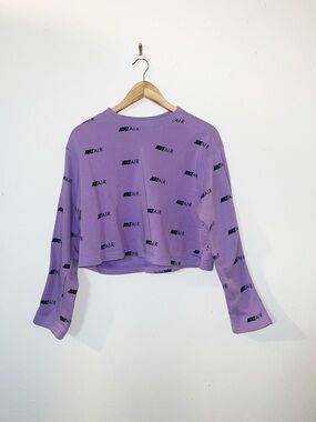 Nike Air purple cotton blend crop long sleeve spell out women's crewneck